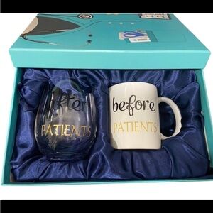 Nib - before patients mug and after patients wine glass in decorative box